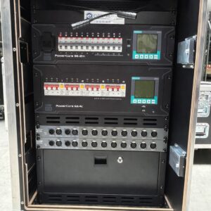 Evenementenrack stroom 2: 63A verdeler (4x 32A Out (per stuk afgezekerd) , 32A verdeler (9x 230v + 1x Multipin H1 (per stuk afgezekerd)