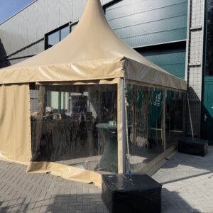 Pagode tent 5x5m Cappuccino (zandkleur) incl. zijzeilen